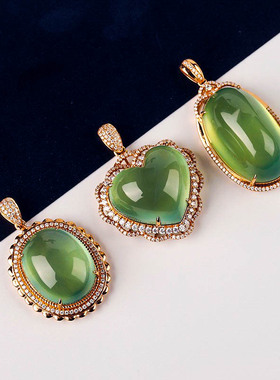 大颗葡萄石深绿18k宝石定制吊坠