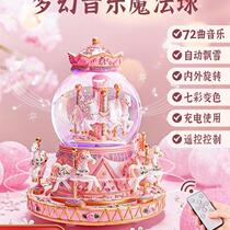 Transparent water crystal ball music box birthday present girl children floating snowflake luminous rotating dreamball eight-tone box