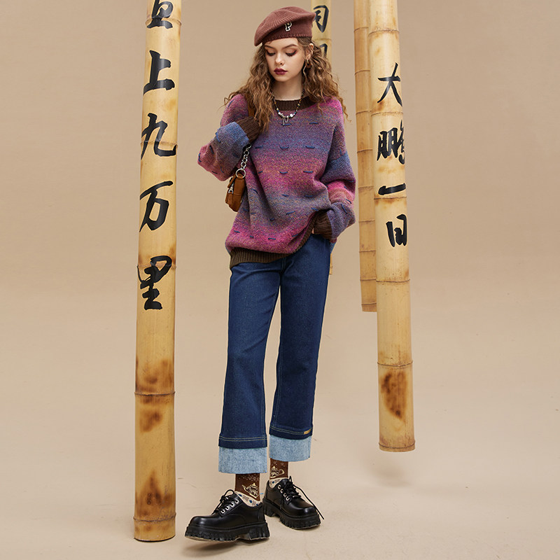 妖精的口袋复古拼接直筒牛仔裤女2025年冬季新款宽松显瘦休闲裤子,淘宝优惠券,粉丝福利购,淘宝优惠卷