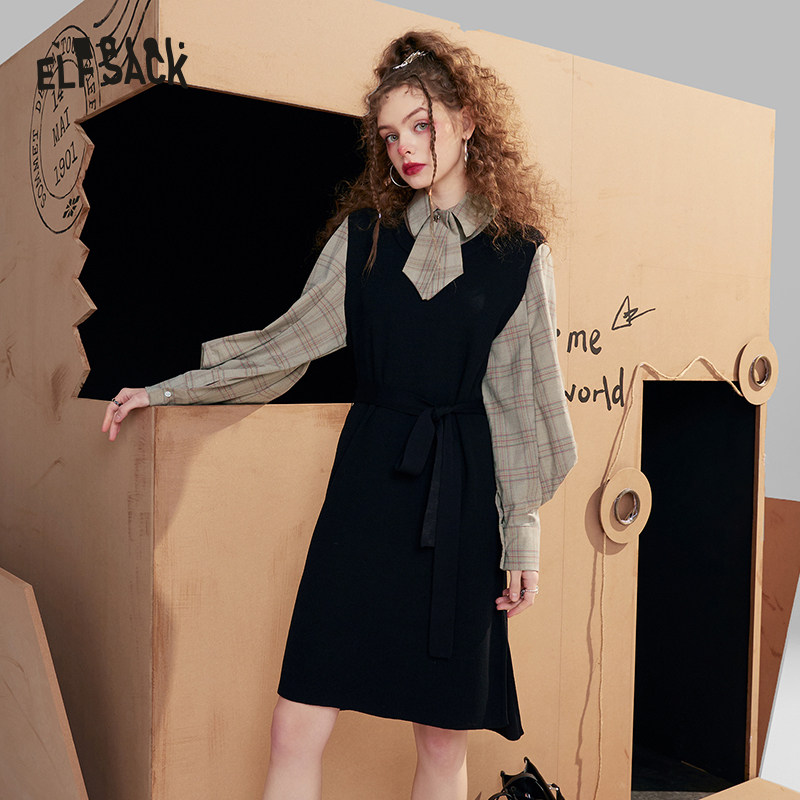 【新款】妖精的口袋学院风拼接女衬衫 妖精的口袋连衣裙