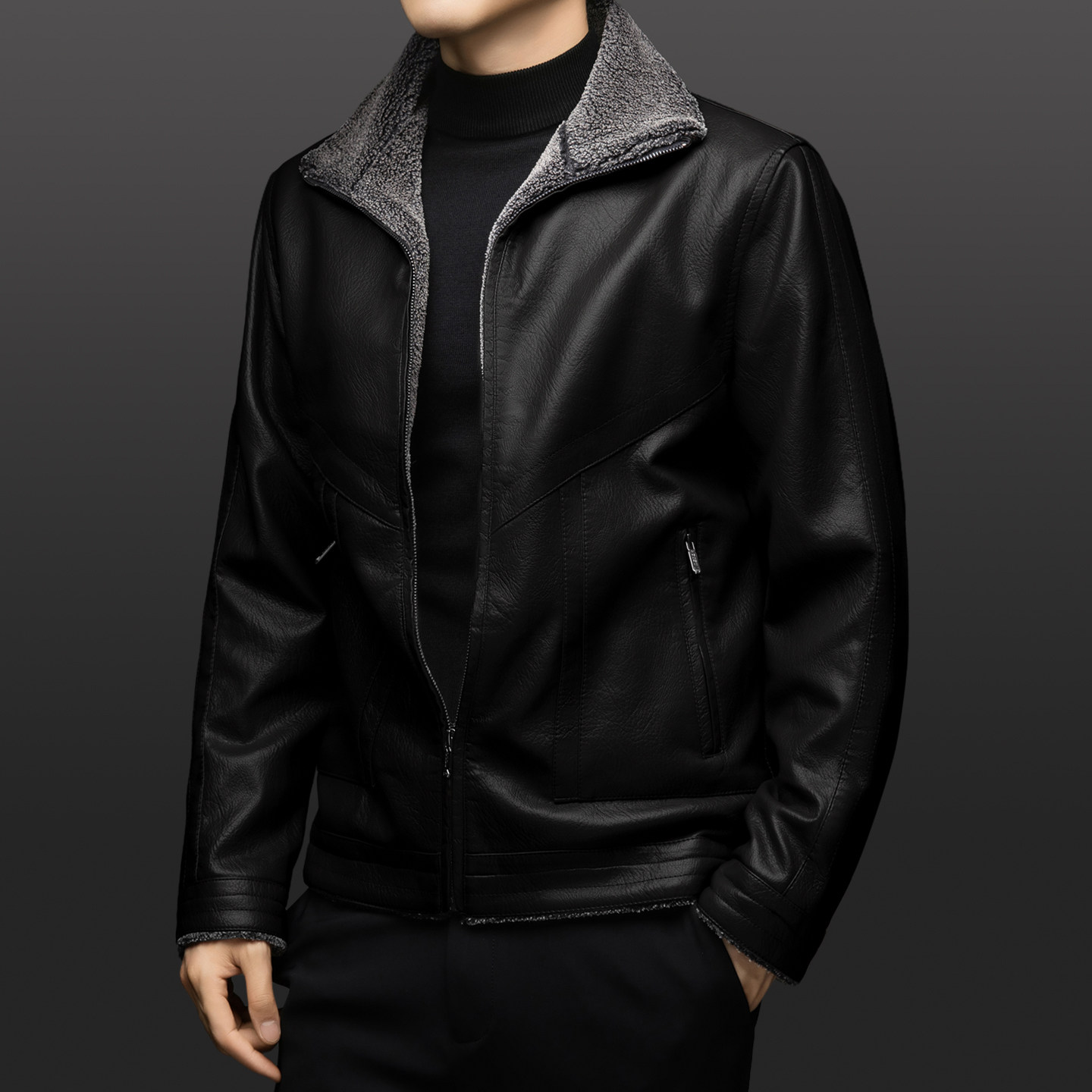 夹克男pu皮秋冬季商务休闲翻领开衫外套中青年加绒加厚加大码皮衣,淘宝优惠券,粉丝福利购,淘宝优惠卷