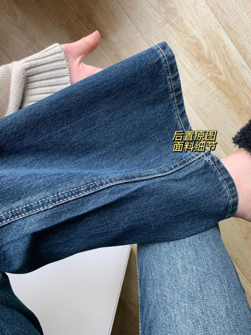 复古蓝色微喇叭牛仔裤女夏季2023年新款高腰宽松直筒裤子阔腿长裤
