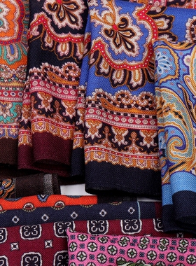 出口羊毛印花时髦潮流西服口袋巾