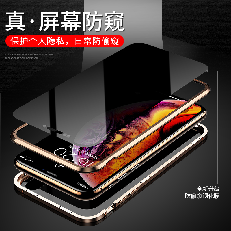 适用iphoneX/XS双面玻璃防偷窥手机壳苹果XR磁吸防摔XSMAX保护壳 - 图0