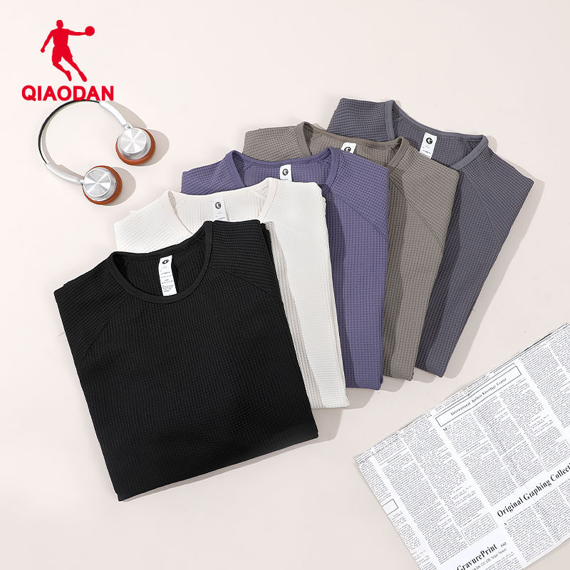 乔丹运动T恤男长袖春秋圆领套头衫户外华夫格速干上衣跑步运动服,淘宝优惠券,粉丝福利购,淘宝优惠卷