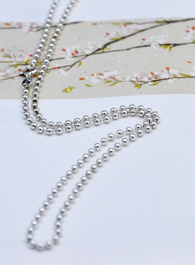 适用S925纯银白色圆珠项链粗度2.5毫米多长度锁骨颈链毛衣链百搭