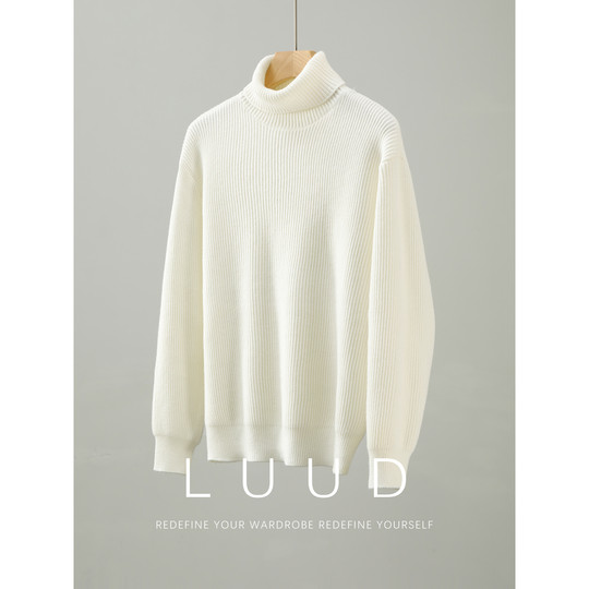 LUUD 流行款韩版高领针织衫男士坑条肌理感通勤百搭叠穿内搭毛衣