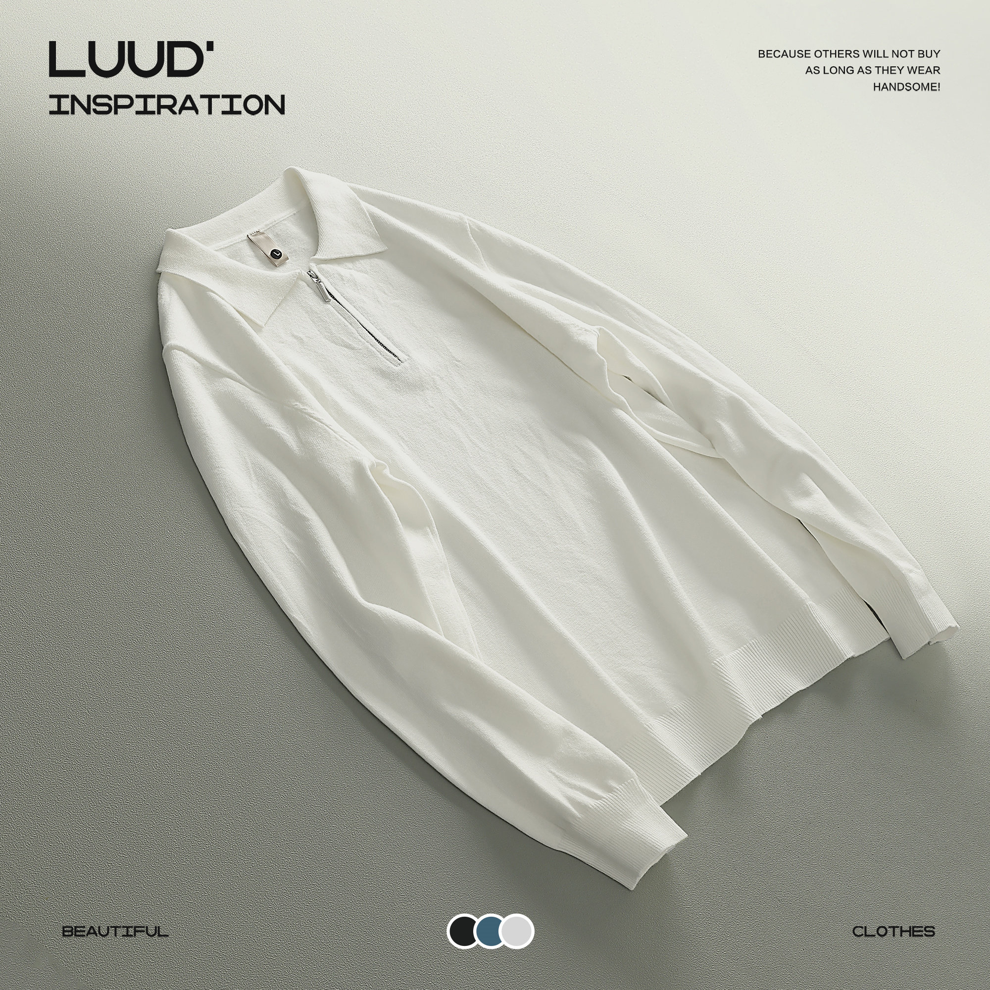 LUUD 保暖修身半拉链翻领针织polo衫毛衣男休闲长袖打底净色上衣,淘宝优惠券,粉丝福利购,淘宝优惠卷