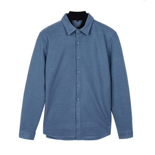 LUUD冬季假两件拼接毛呢料衬衣加厚半高领绅士休闲卫衣男保暖毛衫 - 图3