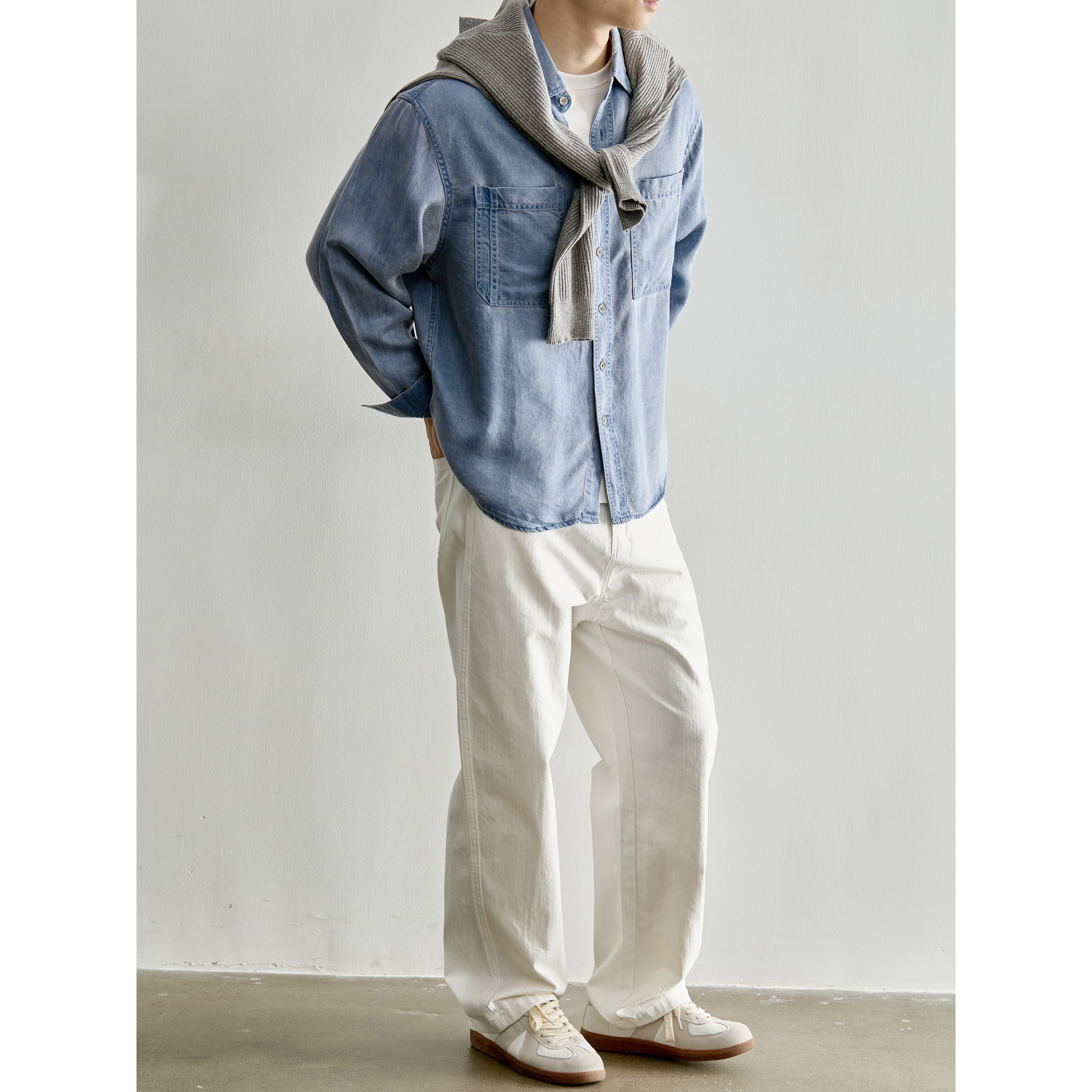 LUUD retro denim style loose long-sleeved shirt 100% Tencel Lyocell double patch pocket men's denim jacket