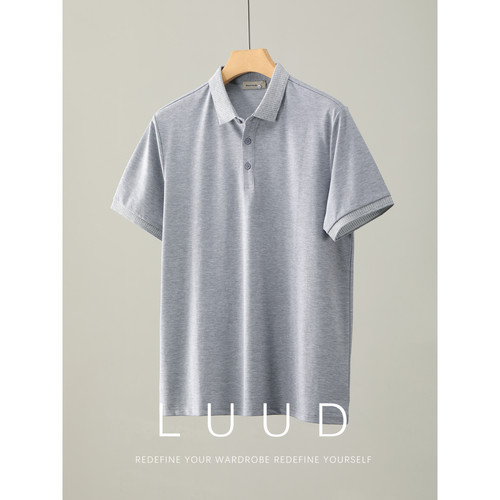 LUUD 男士夏季时尚通勤风拼色翻领短袖T恤撞色针织拼接领口POLO衫 - 图2