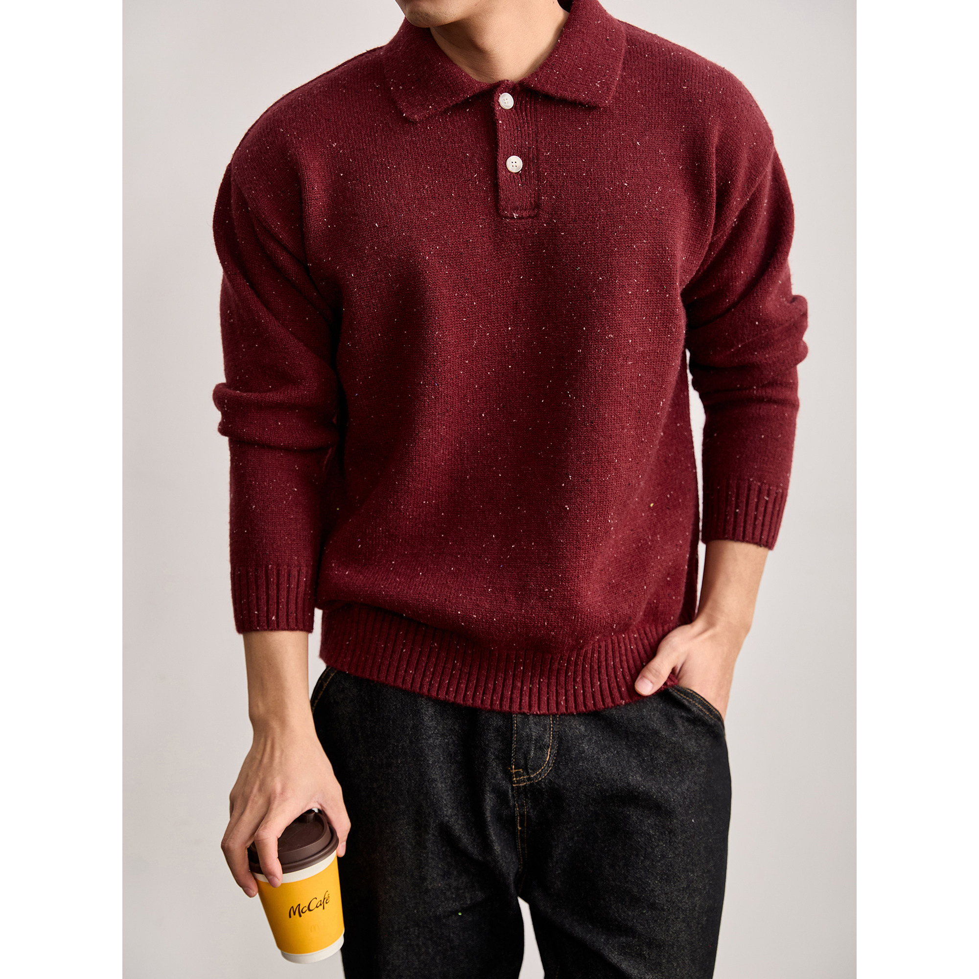 LUUD 儒雅气质炫彩北极绒针织POLO衫男秋冬彩点提花老钱翻领毛衣,淘宝优惠券,粉丝福利购,淘宝优惠卷