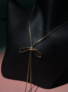 2025年秋冬长款真金电镀蝴蝶结毛衣项链高级感轻奢金色抽拉项链