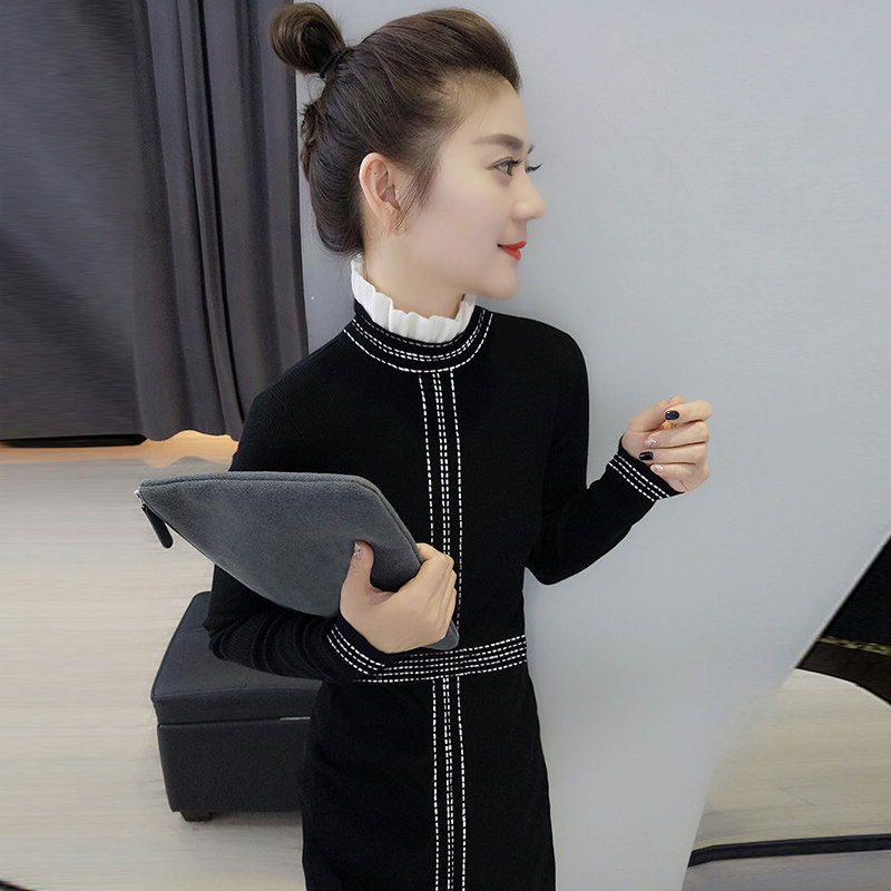 气质拼接假两件中长款针织连衣裙 bobowaltz连衣裙