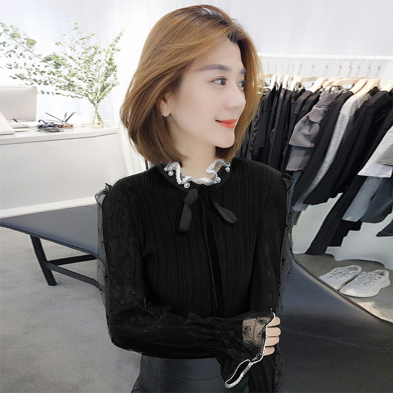 洋气蕾丝黑色时尚港风小众温柔毛衣 bobowaltz毛针织衫