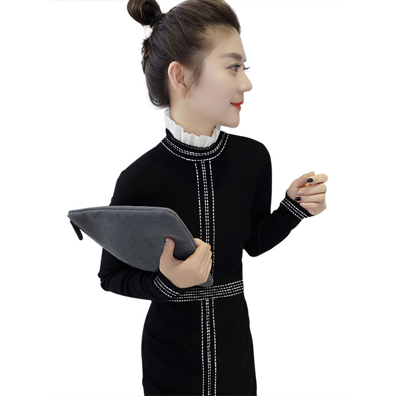 气质拼接假两件中长款针织连衣裙 bobowaltz连衣裙