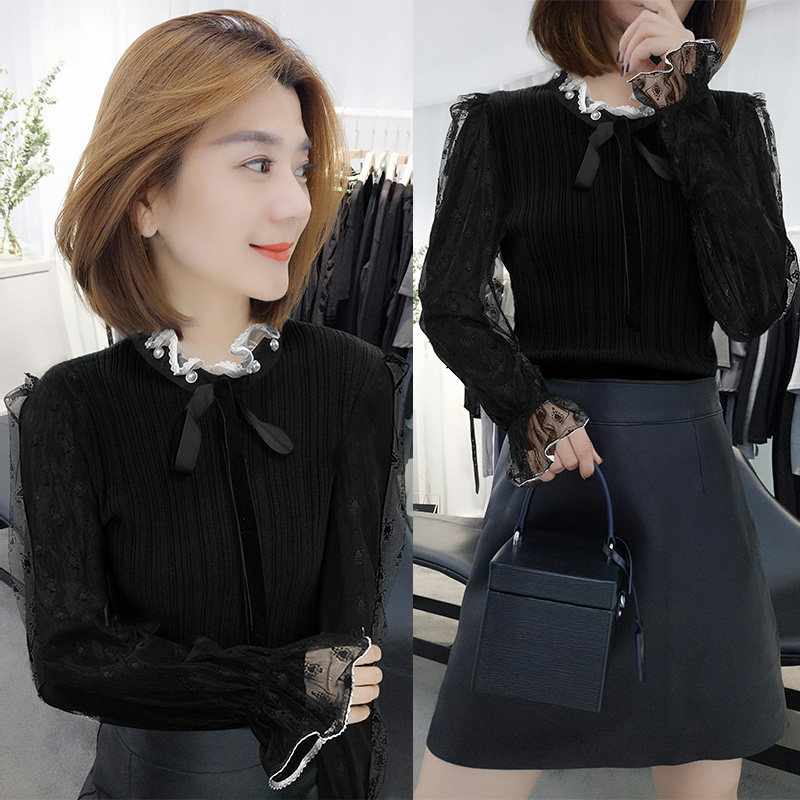 洋气蕾丝黑色时尚港风小众温柔毛衣 bobowaltz毛针织衫