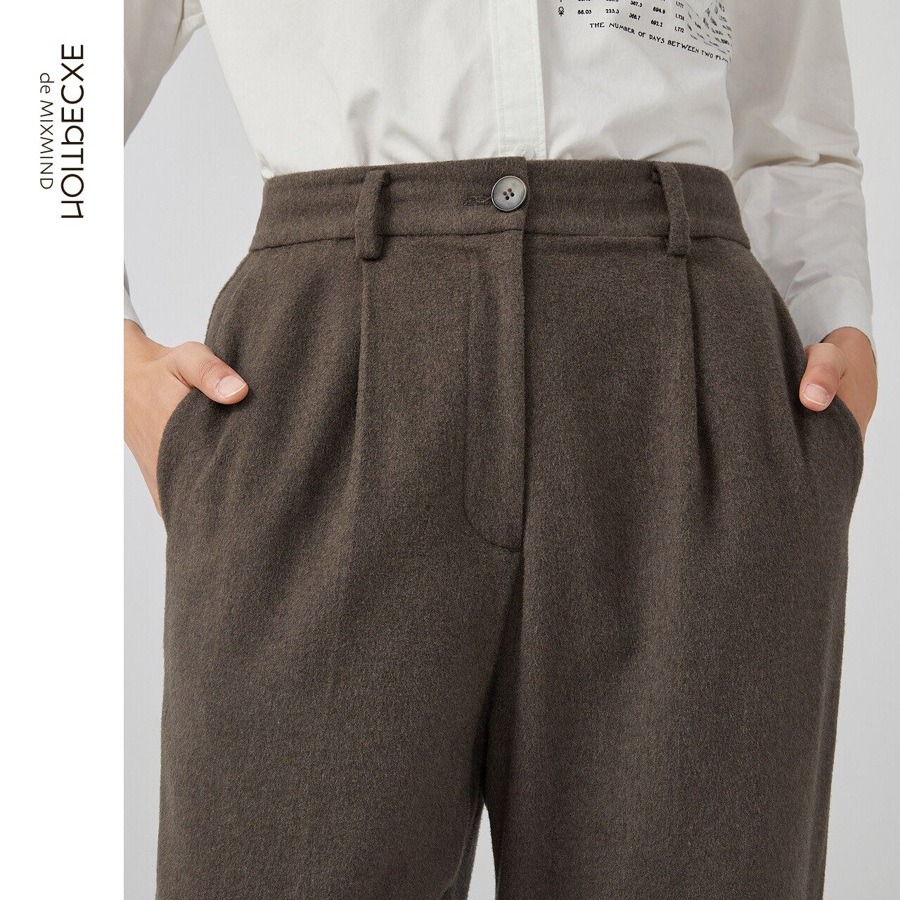 EXCEPTION例外女装春秋款骆驼绒修身显瘦锥型九分休闲裤,淘宝优惠券,粉丝福利购,淘宝优惠卷