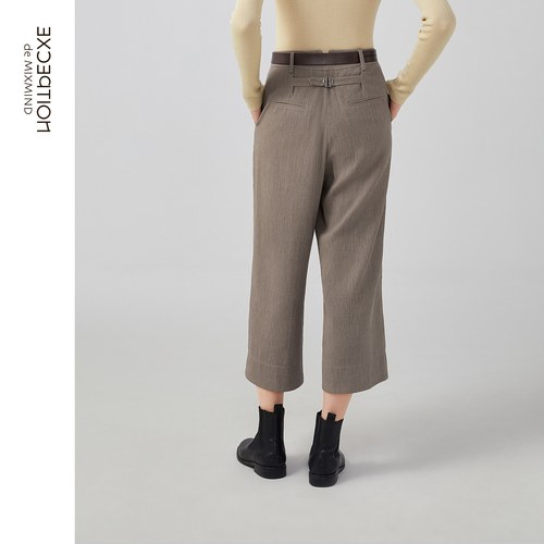 EXCEPTION例外女装春秋款棉麻拼接印花七分宽松休闲阔腿裤 - 图1