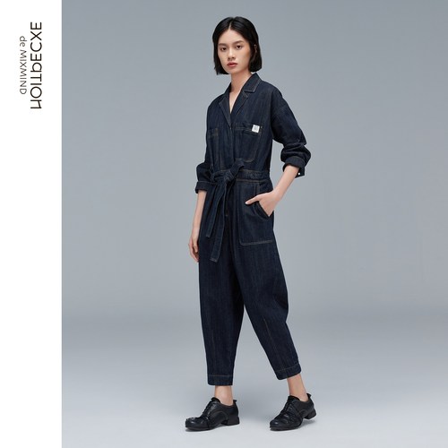 EXCEPTION例外女装春秋款牛仔舒适宽松休闲九分连体锥型裤 - 图0