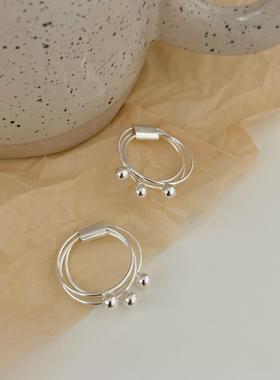 未晚女纯银清冷系叠戴圆珠戒指