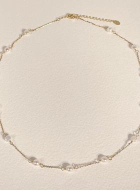 原创高级感珍珠纯银项链女学生气质米珠银链锁骨链轻奢送女友礼物