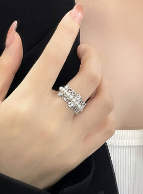 精致珍珠蕾丝纯银戒指女时尚气质洛丽塔皇冠花边银戒轻奢高级感