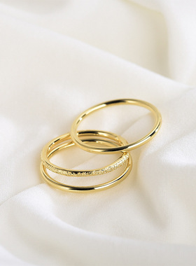 三生三世纯银光面磨砂不掉色戒指