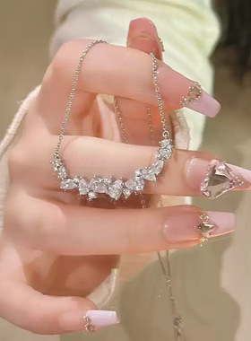 足银999紫藤花微笑锆石锁骨链