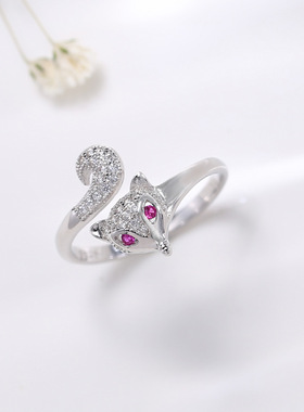 纯银时尚风灵狐活口可调节戒子