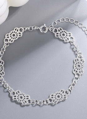S925纯银蕾丝镂空花朵手链冷淡风