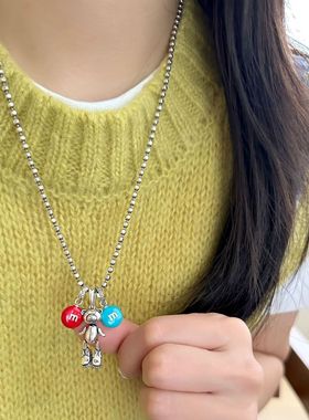 未晚纯银女巧克力豆吊坠项链