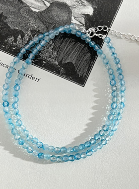 未晚纯银女不规则蓝托帕串珠项链