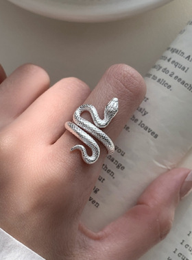 S925纯银绿锆石灵蛇开口戒指