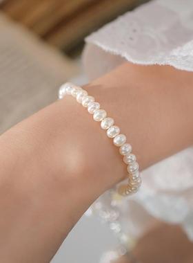 简约百搭天然淡水珍珠手链S925纯银铃兰花贝壳手串女轻奢高级感