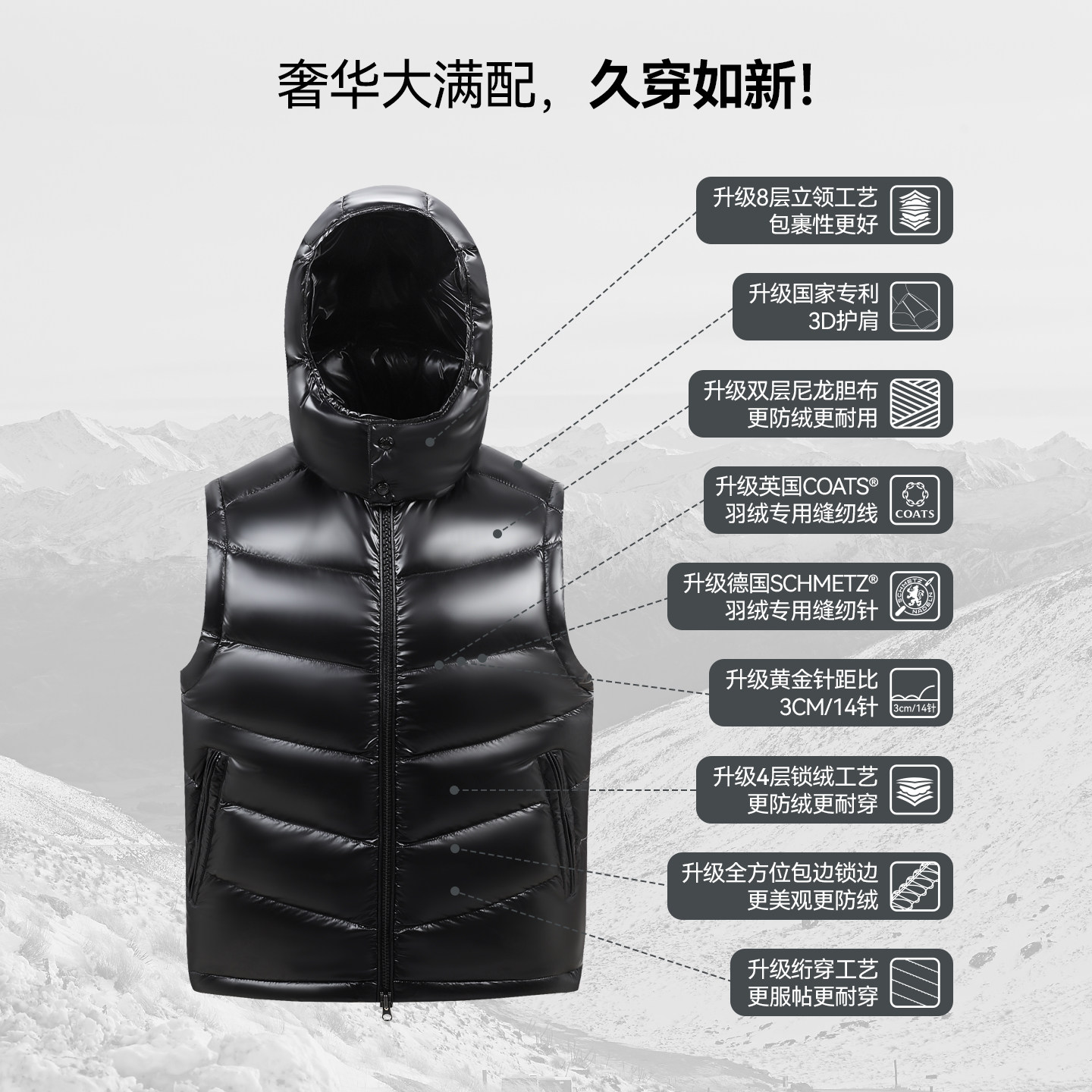 蒙口羽皇加拿大进口98鹅绒冬季保暖外套男女同款轻奢羽绒马甲9021,淘宝优惠券,粉丝福利购,淘宝优惠卷