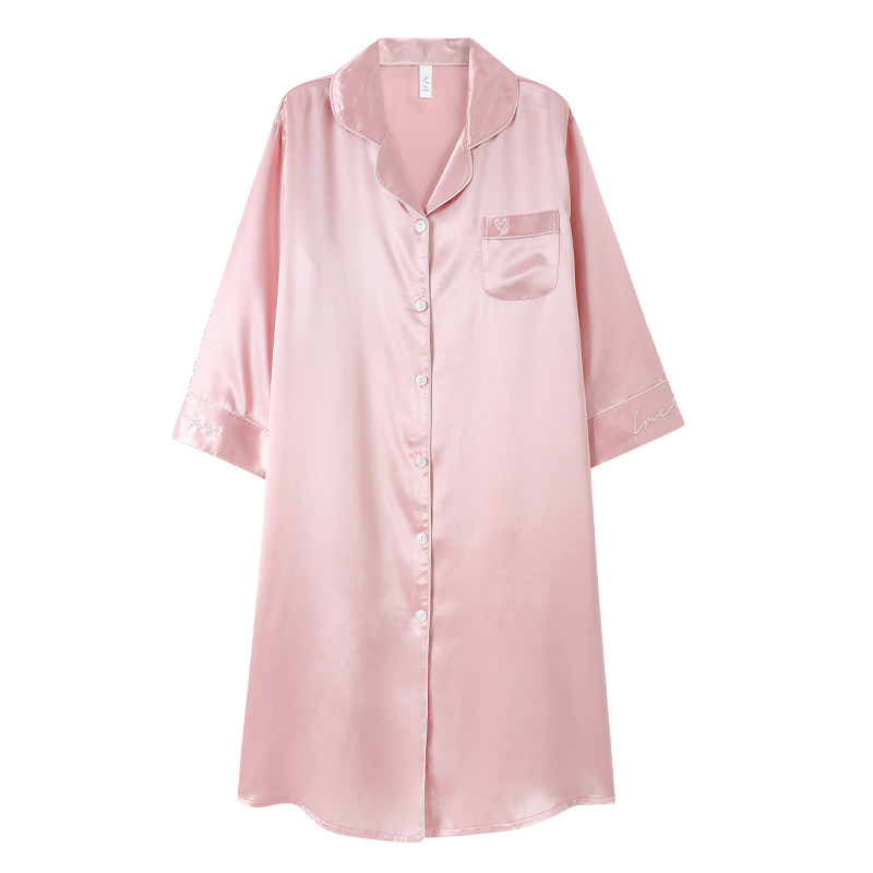 冰丝睡裙女士仿真丝绸七分袖中裙 轩靓睡裙