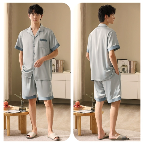 Мужская летняя шелковая пижама, короткий рукав
