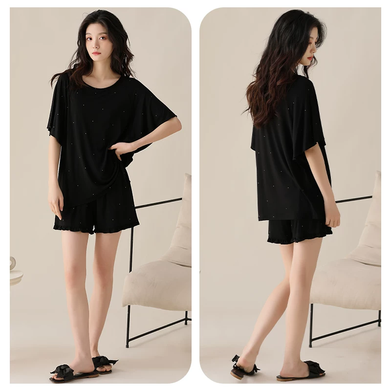 轩靓 Summer thin pijama, silk set, with short sleeve, high-end