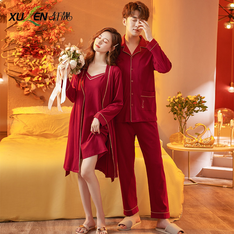 结婚新人情侣女红色新娘性感睡裙 轩靓睡衣/家居服套装