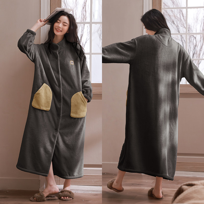 轩靓【抗静电】法兰绒睡袍女冬加绒加厚睡衣睡裙可外穿浴袍家居服,淘宝优惠券,粉丝福利购,淘宝优惠卷