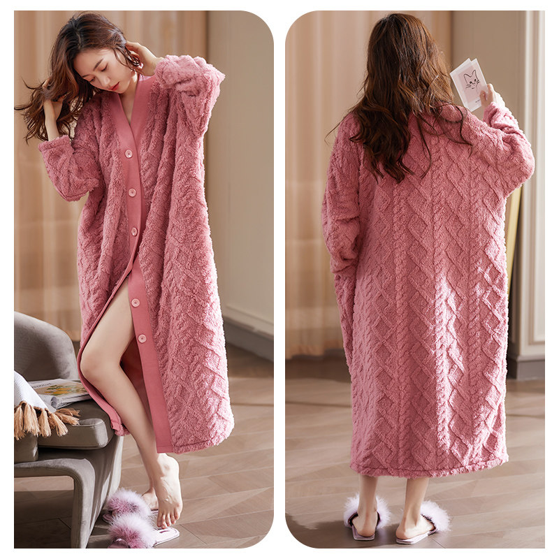 睡袍冬季长款加绒珊瑚绒性感长裙 轩靓睡袍/浴袍