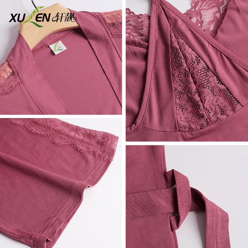 莫代尔夏季性感吊带睡衣裙蕾丝睡袍 轩靓睡衣/家居服套装