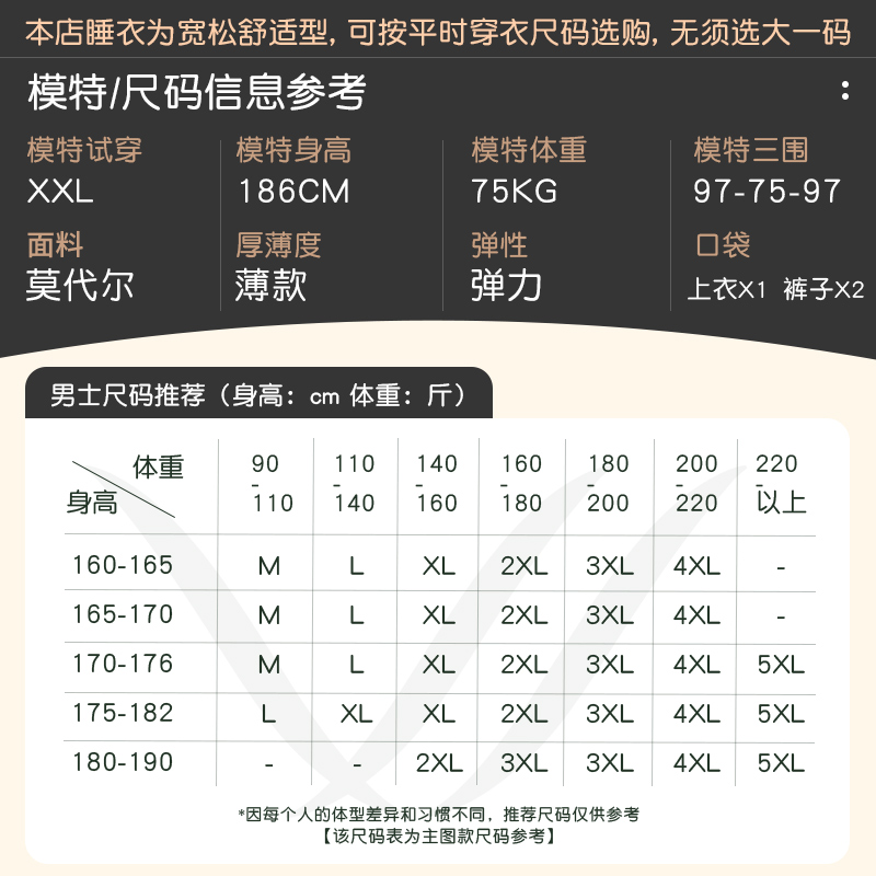 轩靓睡衣男士夏季莫代尔薄款短袖长裤凉感中年爸爸家居服大码套装