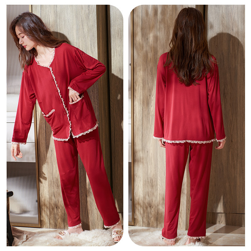 红色春秋款莫代尔长袖新娘高级睡衣 轩靓睡衣/家居服套装