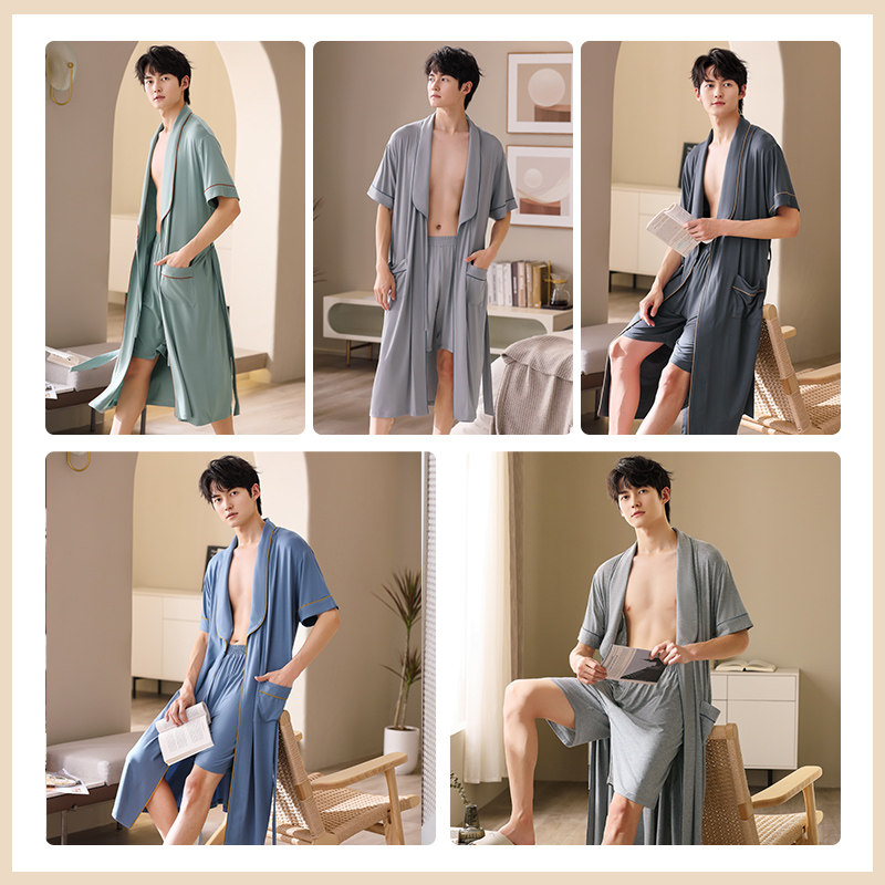 睡袍男士夏季薄款莫代尔短袖浴袍短裤两件套日式和服一体式家居服,淘宝优惠券,粉丝福利购,淘宝优惠卷