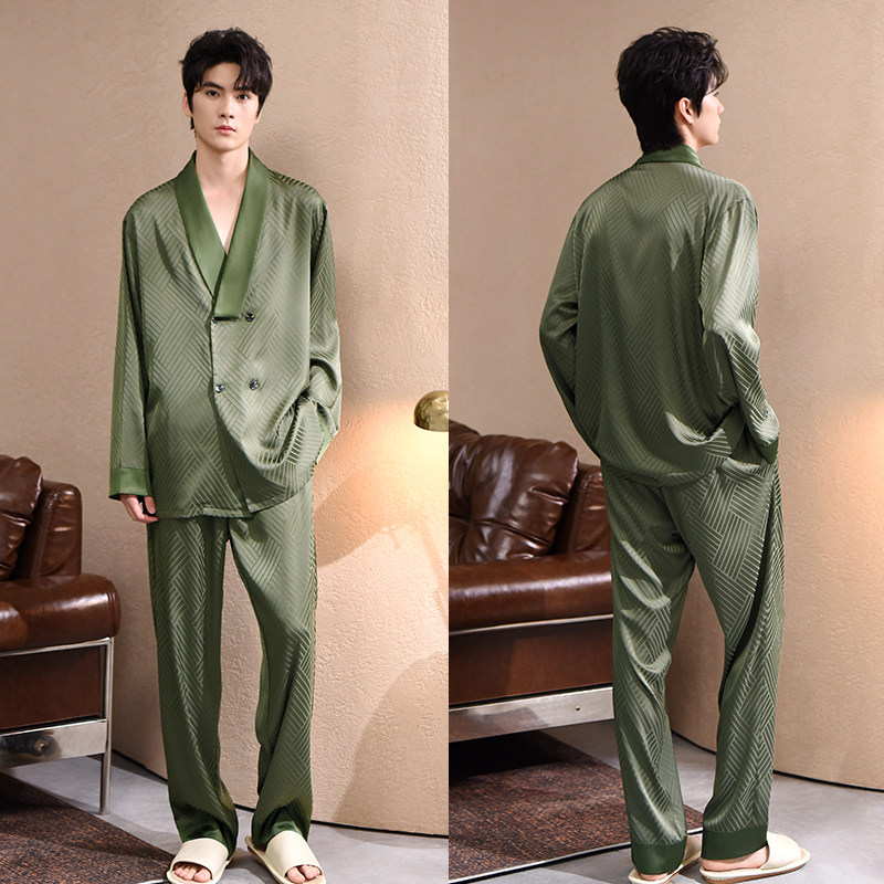 轩靓男士睡衣春秋季冰丝绸长袖法式慵懒风高级感仿真丝家居服套装,淘宝优惠券,粉丝福利购,淘宝优惠卷