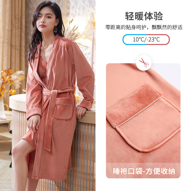 2022年新款秋冬季海岛绒吊带睡裙 轩靓睡袍/浴袍