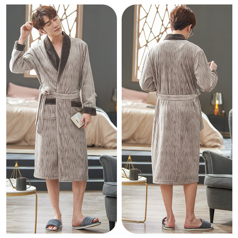 法兰绒睡袍男士冬季保暖睡衣 轩靓睡袍/浴袍