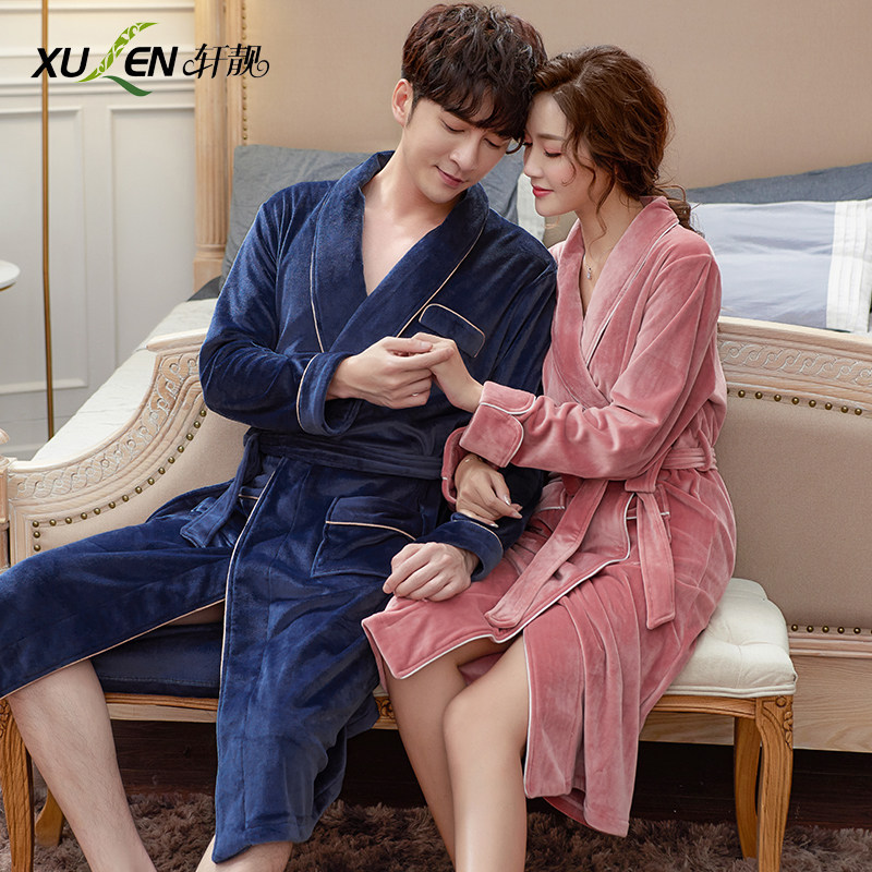 海岛绒情侣秋冬长款冬男士睡袍 轩靓睡袍/浴袍